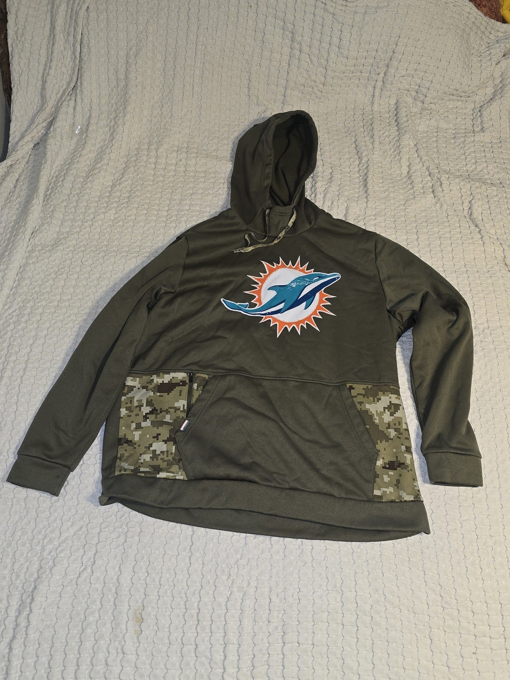 Nike Mens Miami Dolphins 2022 Salute To Service Therma Hoodie Olive Camo XL